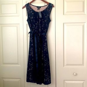 New cocktail dress navy and taupe lace
